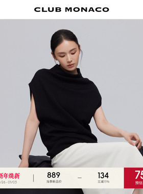 CLUB MONACO女士气质通勤宽松羊毛混纺高领无袖马甲背心针织衫
