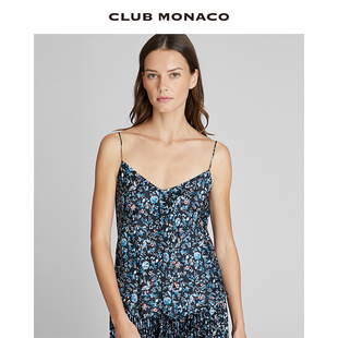 CLUB MONACO女装 拼色印花优雅复古风吊带背心 100%桑蚕丝