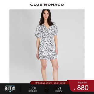 气质短款 V领高腰印花泡泡袖 连衣裙 MONACO女装 CLUB