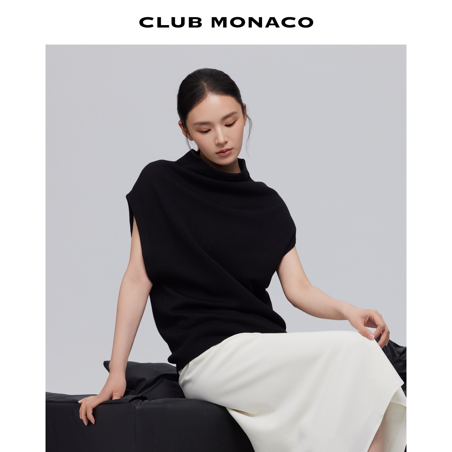 CLUB MONACO女士气质通勤宽松羊毛混纺高领无袖马甲背心针织衫