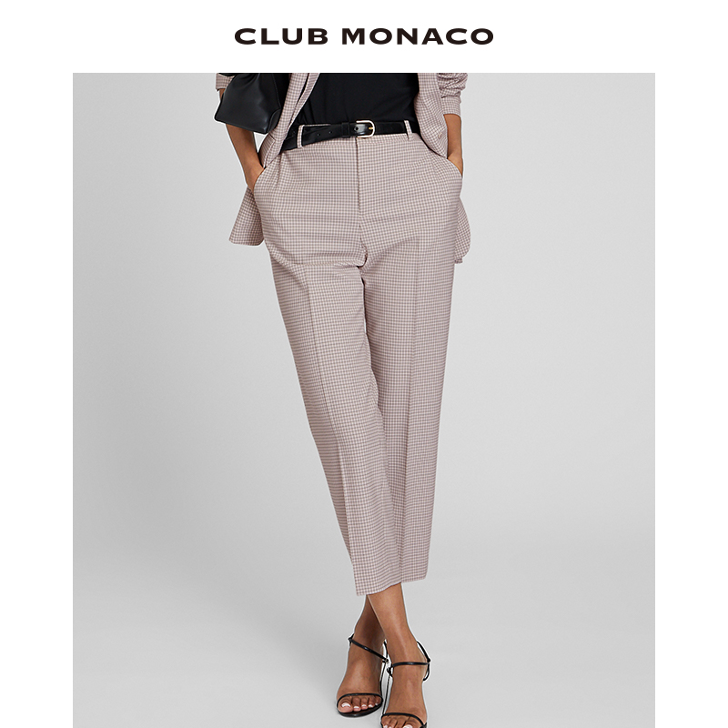 羊毛混纺千鸟格纹通勤烟管西裤