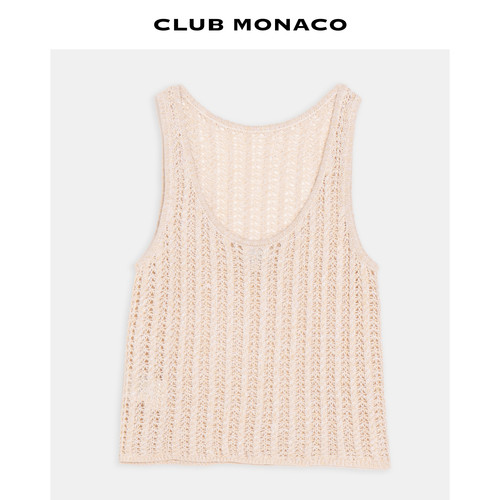 CLUB MONACO女士简约大圆领镂空针织田园风含亚麻无袖背心