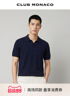 CLUB MONACO男士翻领短袖针织Polo衫桑蚕丝山羊绒混纺polo衫