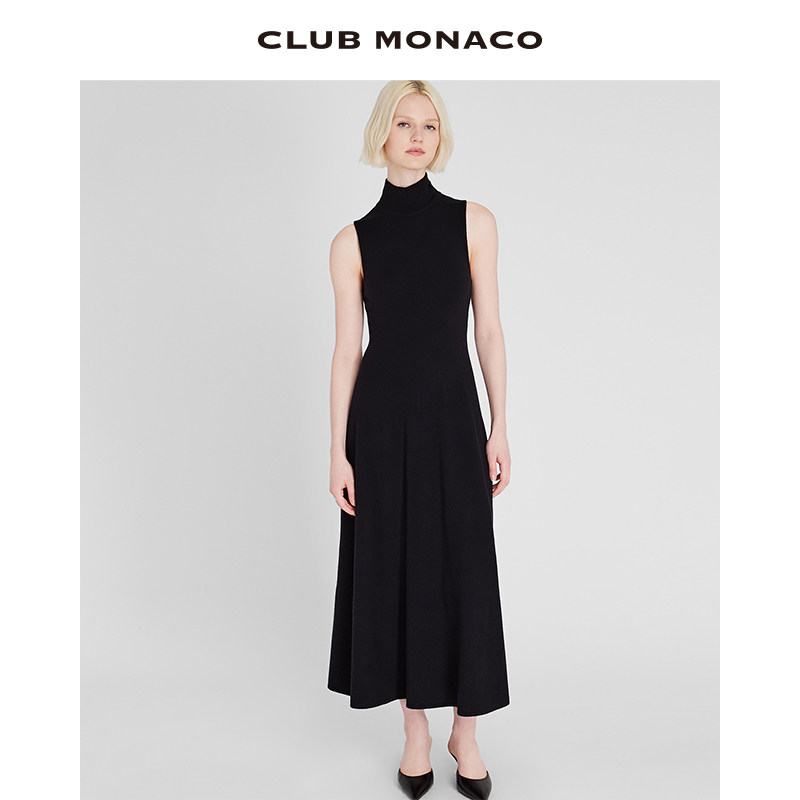 CLUB MONACO女装羊毛山羊绒A字高领修身优雅静奢风无袖连衣裙