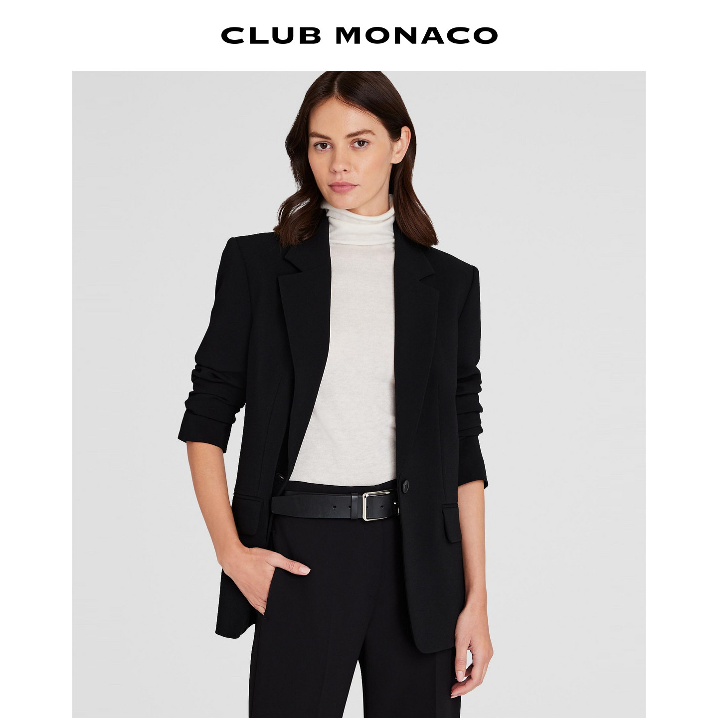 CLUB MONACO女士秋经典通勤百搭高智气质黑色单扣含醋酯西装外套