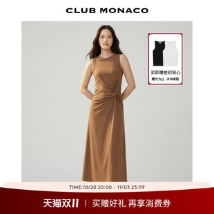 CLUB MONACO女士春夏圆领气质无袖扭结收腰修身显瘦中长款连衣裙