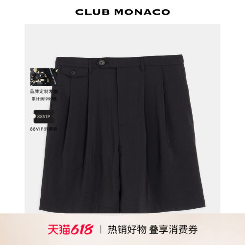 CLUB MONACO男士半松紧腰休闲短裤带扣口袋日常通勤时尚热裤