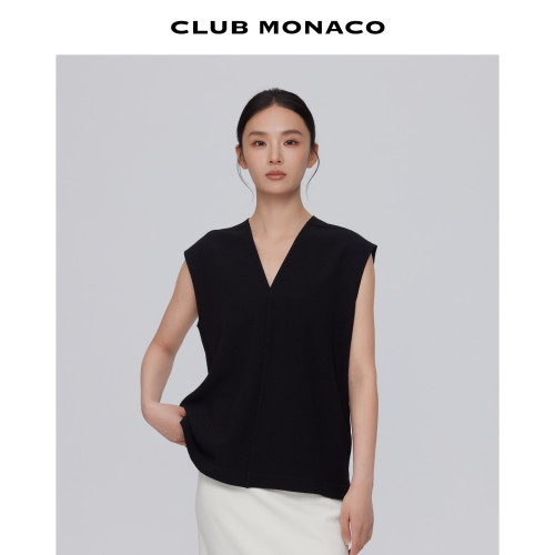 CLUB MONACO女士V领无袖宽松简约休闲日常通勤内搭外穿衬衫
