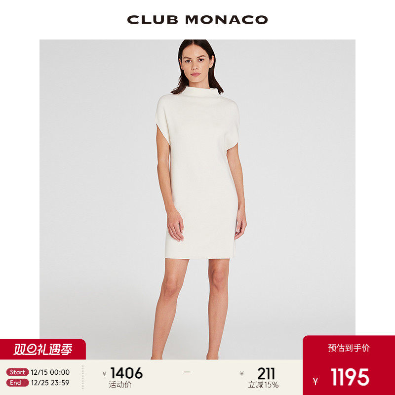 CLUB MONACO女装羊毛混纺半高领慵懒优雅直筒无袖针织连衣裙