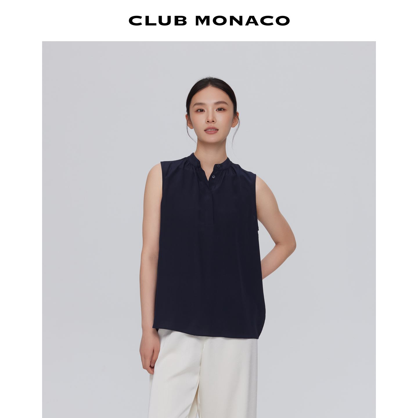 【100%桑蚕丝】CLUB MONACO女装category圆领显瘦无袖背心