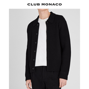 针织开衫 通勤慵懒百搭竖纹针织黑色短袖 MONACO羊毛混纺男士 CLUB