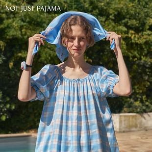 Kiki系列格纹家居服新款 Not 套装 Pajama真丝睡裙短裤 可外穿 Just