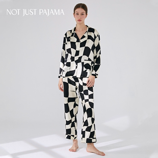 Just 真丝睡衣套装 Pajama Not 棋格情侣款 春夏家居服