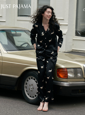 Not Just Pajama Cats系列重磅真丝睡衣长袖家居服套装