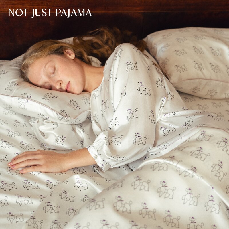 Not Just Pajama真丝四件套床单床笠钻石小狗100%桑蚕丝被套床品