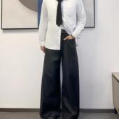 显高显腿直cleanfit廓形休闲直筒裤 BUGU美式 复古A字阔腿西裤 男女