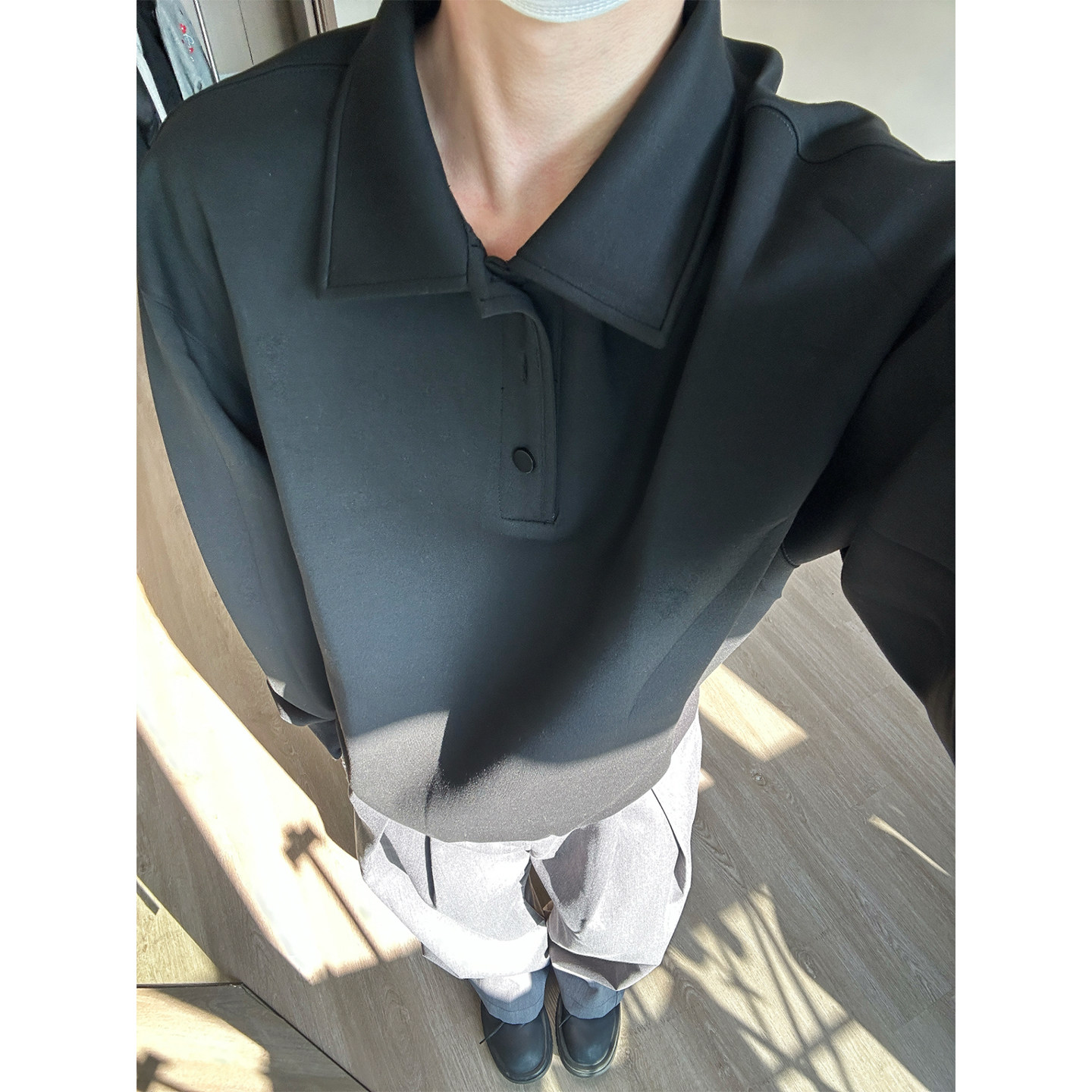 美式休闲翻领卫衣男*BUGU*高级感 短款版型 痞帅内搭打底衫极简风