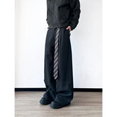 简约通勤情侣长裤 小众领带直筒西裤 宽松休闲版 型 BUGU 打褶垂感