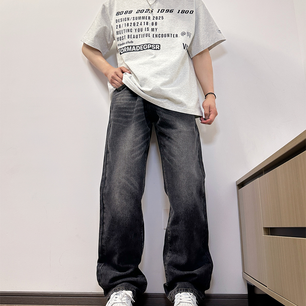 美式复古水洗做旧牛仔裤男款ins