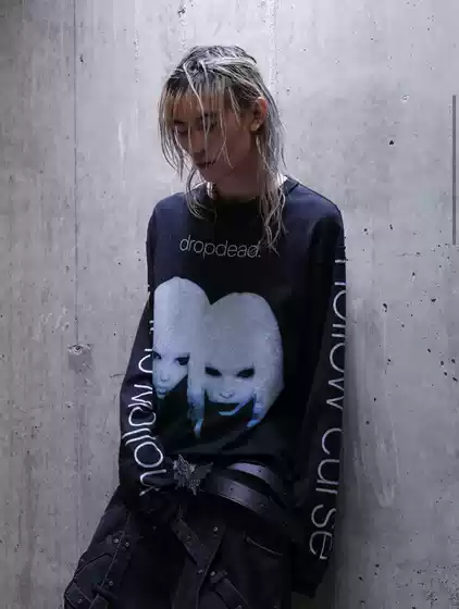 Dropdead26Aw Lullaby Dark Niche Punk Reverse Stitching Distressed Brushed Boxy Long-Sleeve T-Shirt
