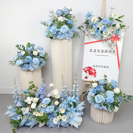 交车仪式布置仿真花艺罗马柱4s店迎宾牌花假花摆件装饰花路引花排