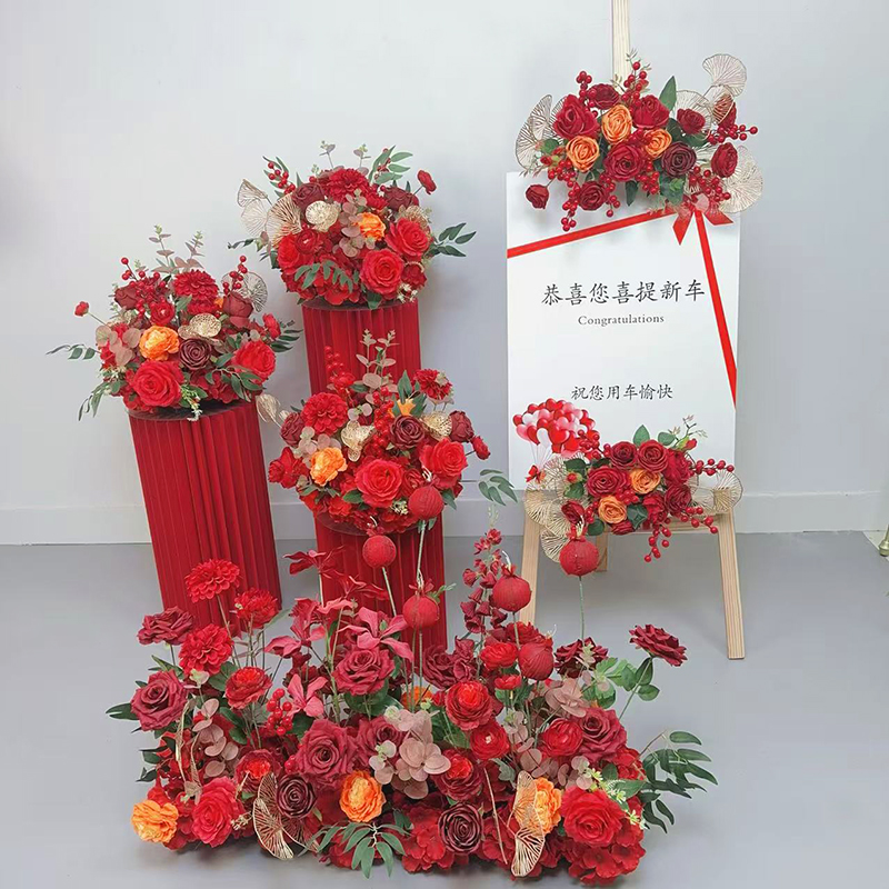 交车仪式布置仿真花罗马柱装饰地排花4S店摆件假花花球路引花场景