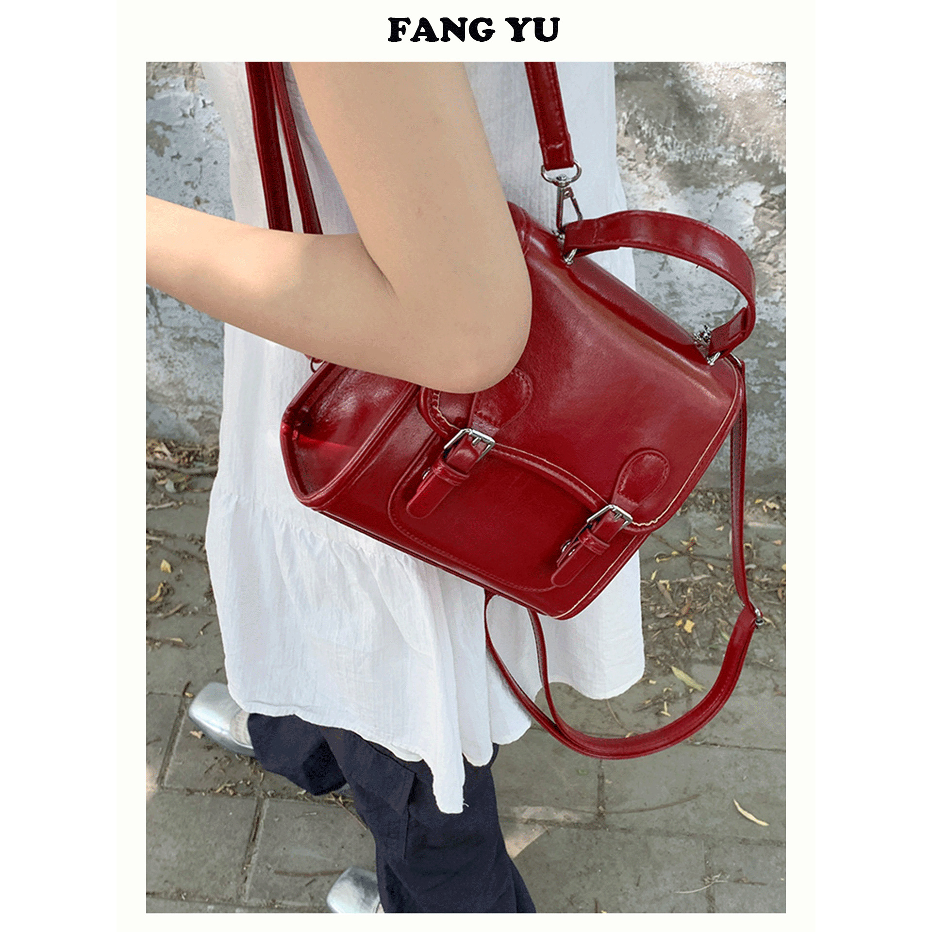 方隅复古红色双肩包包女2025新款学院风高级感小众设计通勤小背包