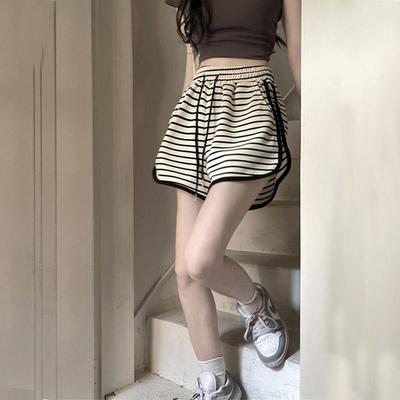休闲运动松紧显瘦条纹高腰韩版2025新款女夏季短裤腰百搭外穿热裤