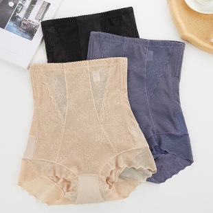 蕾丝加高腰收腹内裤 女打底裤 薄款 产后束腹安全裤 塑身大码 2024新款