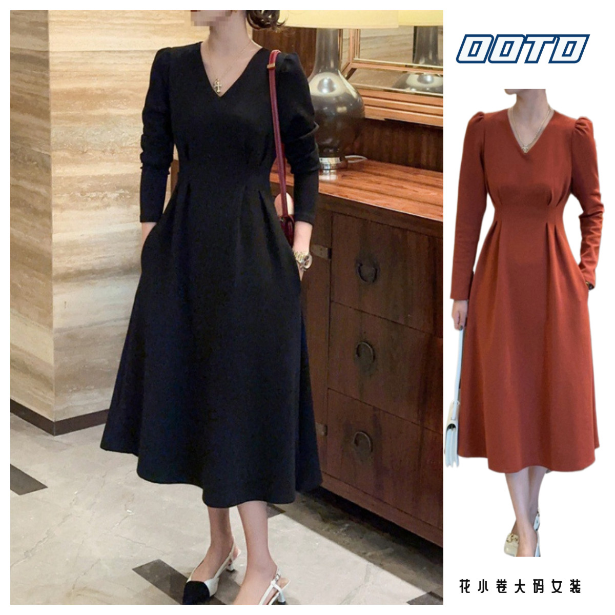 今年流行漂亮连衣裙2025新款女秋冬季高级感显瘦v领长裙子赫本风
