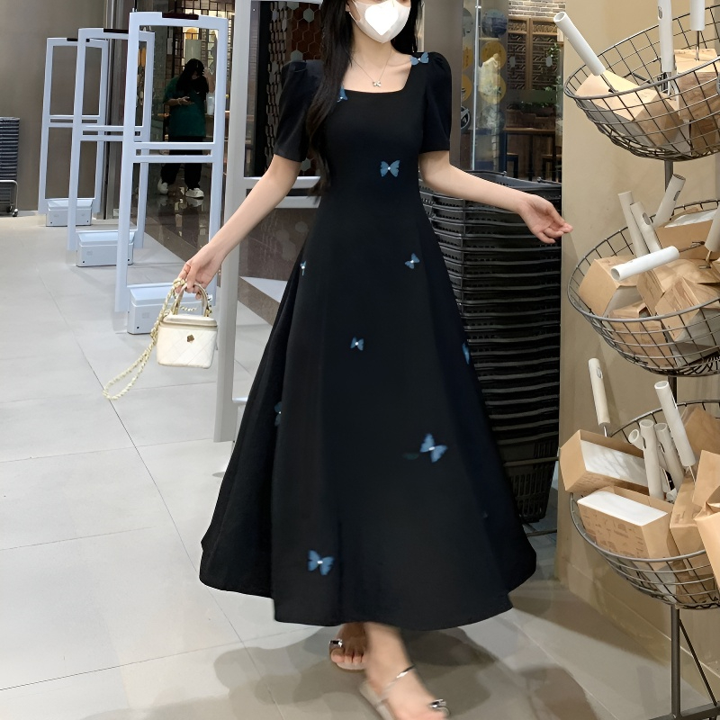 大码女装连衣裙2025新款立体蝴蝶正式仙女裙泡泡袖微胖mm显瘦裙子