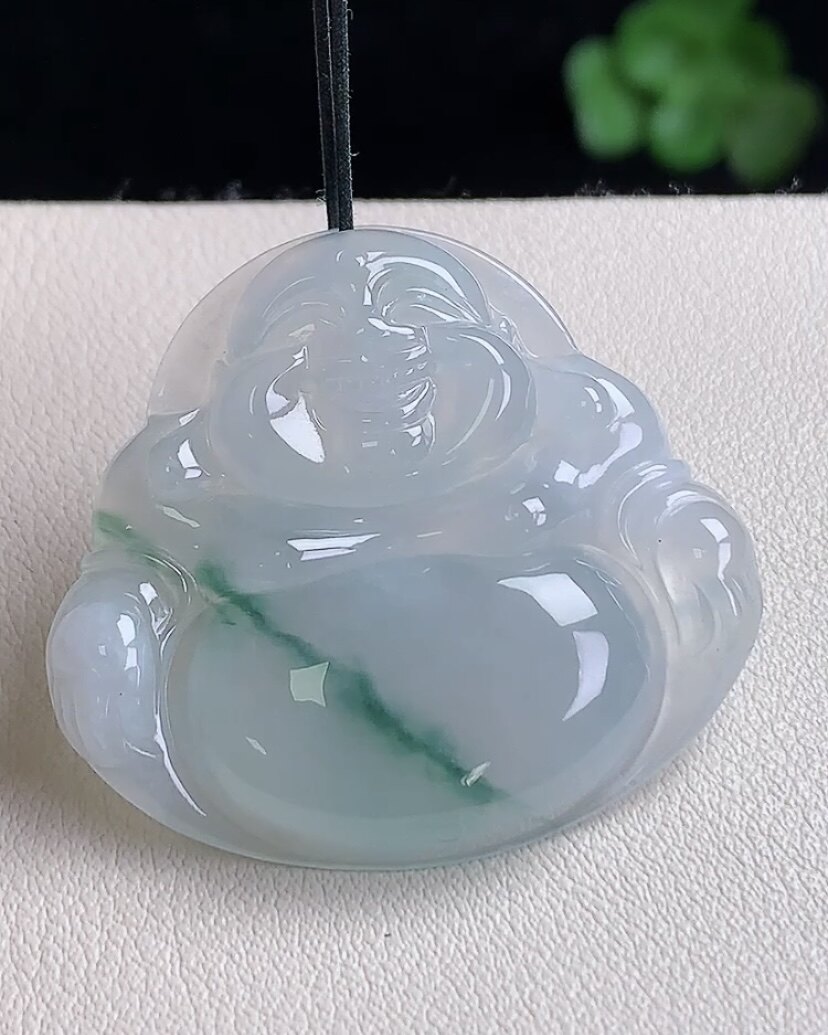 天然A货翡翠 缅甸正品玉坠 冰润飘花佛公吊坠 笑口常开 大肚能容
