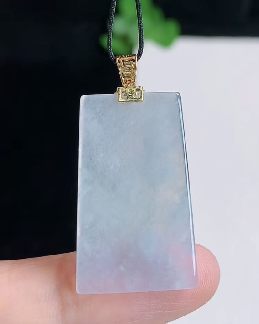 天然A货翡翠 缅甸正品玉坠18k金镶冰种无事牌吊坠