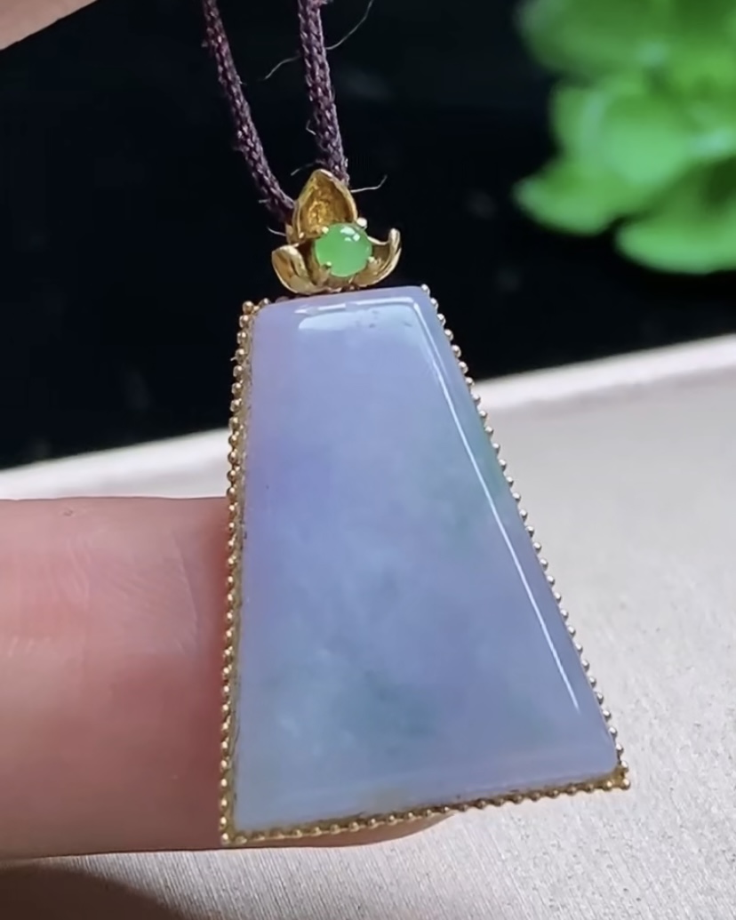 天然A货翡翠 缅甸正品玉坠 18k紫罗兰无事牌吊坠