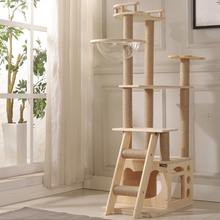 松木全实木大型猫爬架双窝一体别墅黄剑麻柱太空舱多层可放猫砂盆