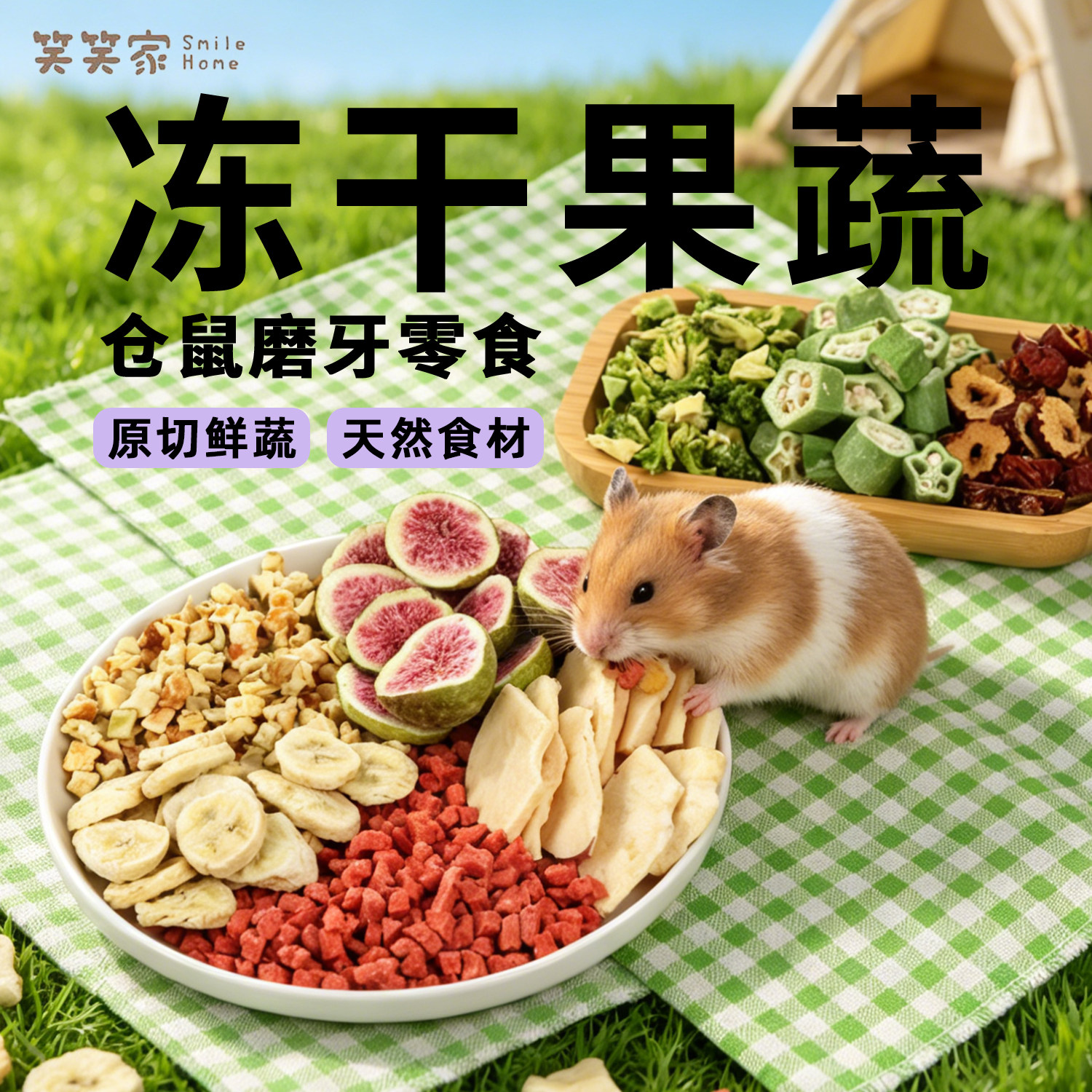 仓鼠冻干蔬菜金丝熊零食磨牙冻干草莓粒冻干无花果宠物混合蔬菜干