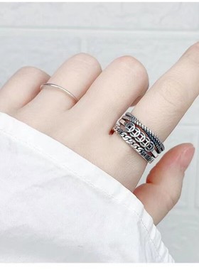 招财转运ins潮流小众设计复古食指尾戒戒指钱币开口S925纯银女款