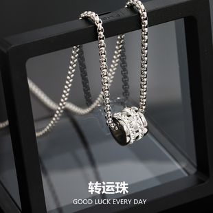 转运珠小蛮腰钛钢项链吊坠时尚 潮 百搭镶钻男女情侣饰品不掉色个性