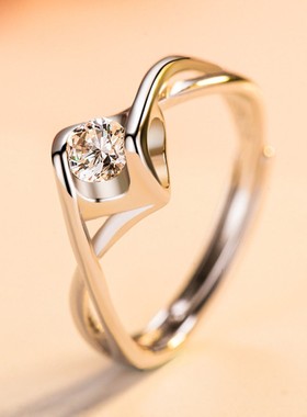 莫桑戒指六爪1克拉结婚戒指女求婚钻戒轻奢小众女款开口S925纯银