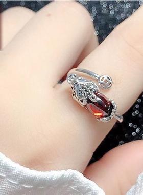 招财转运貔貅戒指环开口食指环复古小众食指尾戒女士款潮流S925银