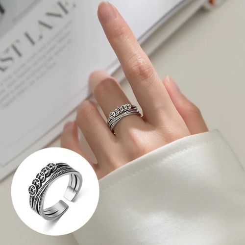 S925纯银招财转运五帝钱钱币戒指女食指复古风指环小众百搭可调节