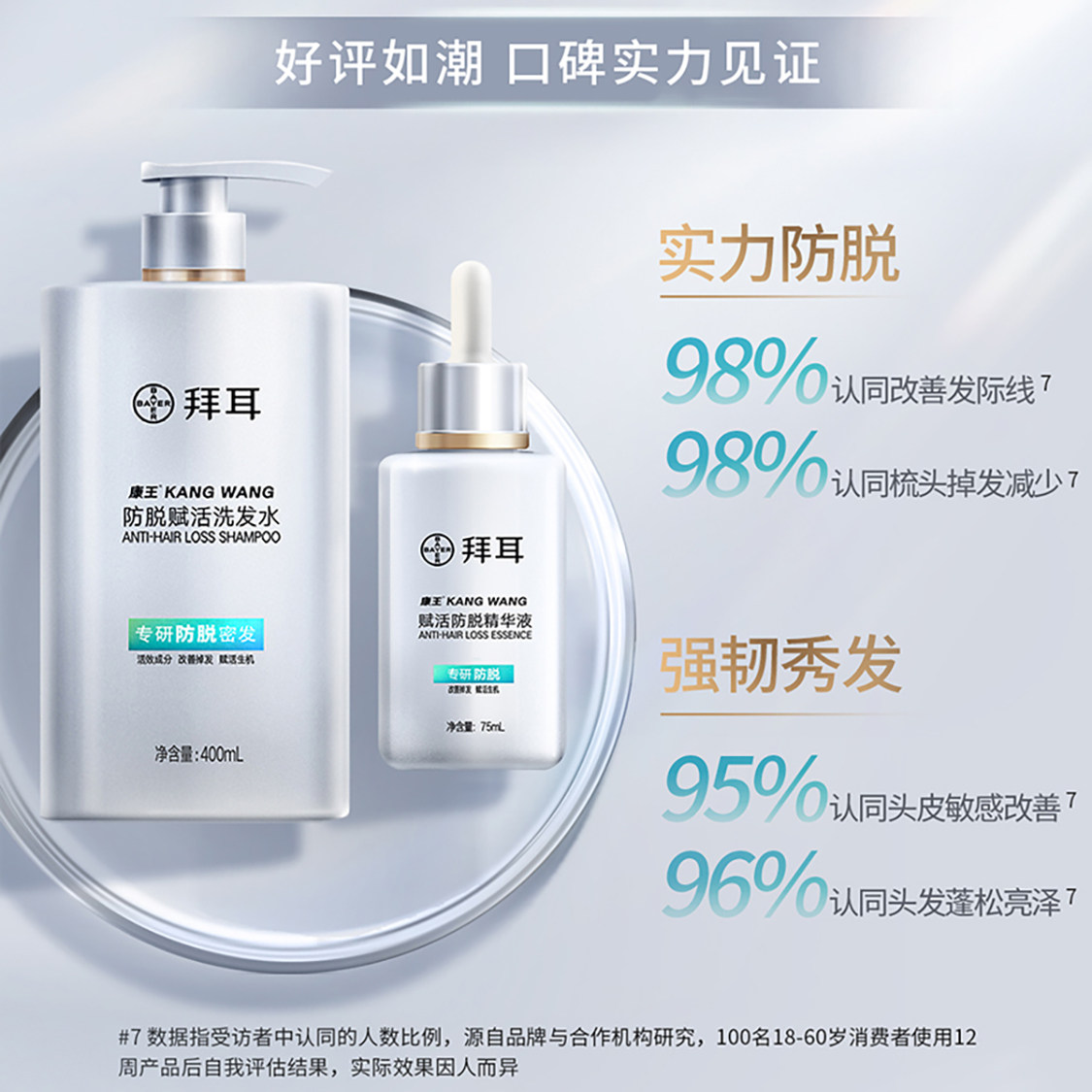 拜耳康王腺苷洗发水头皮清洁防脱密发固发防断发控油蓬松400ml