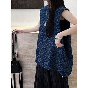 新中式超好看蓝色马甲半身裙两件套夏季时尚高级感洋气国风套装女