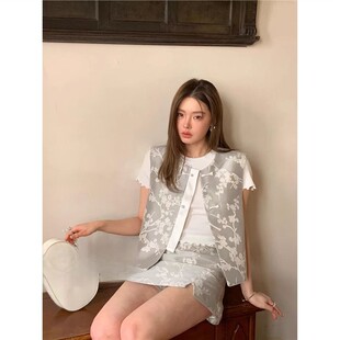 新中式国风轻奢设计感提花马甲短裙两件套2025新款小个子时尚套装