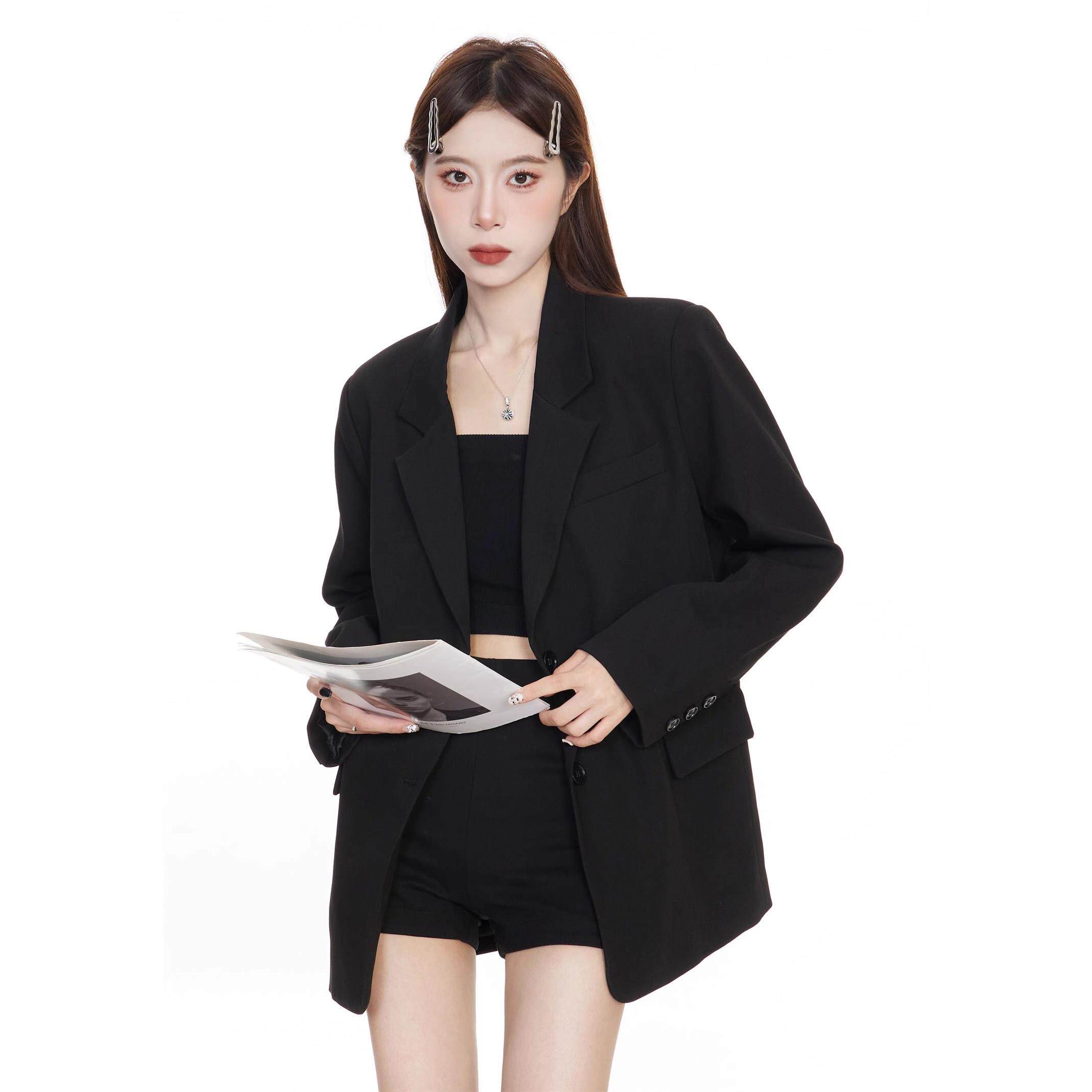 黑色西装外套女小个子2025春秋新款高级感炸街上衣休闲宽松西服