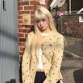 复古学院高级感卷边领百搭显瘦毛衣外套 春新款 TCPE 波点针织开衫