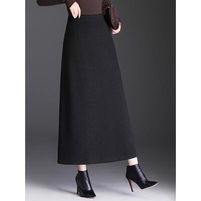 羊毛呢灰色半身裙长款女