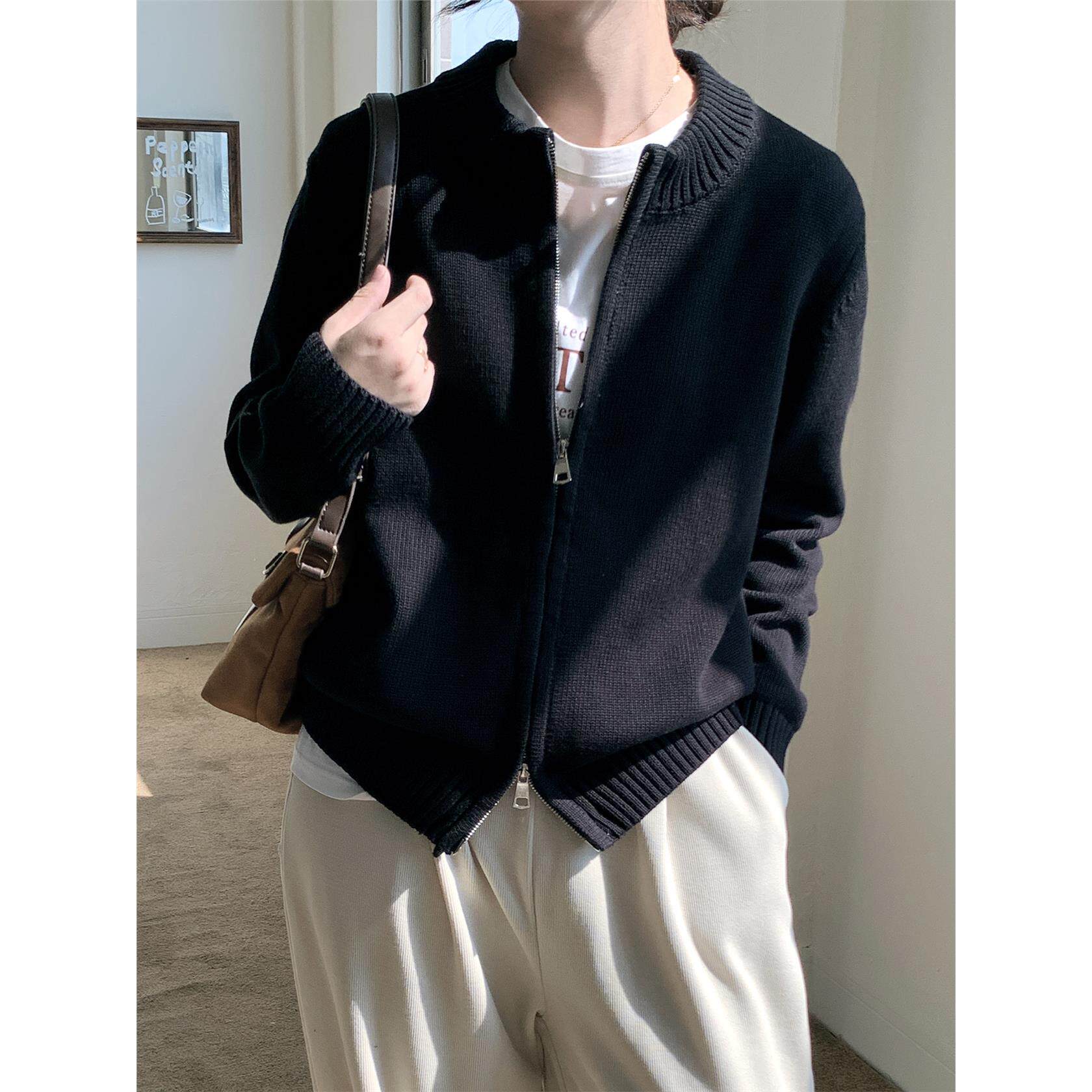 100%纯棉针织开衫女春秋冬季加厚宽松高级感气质休闲拉炼毛衣外套