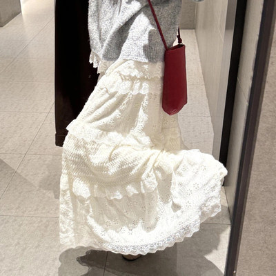 白色蕾丝蛋糕裙女春秋冬