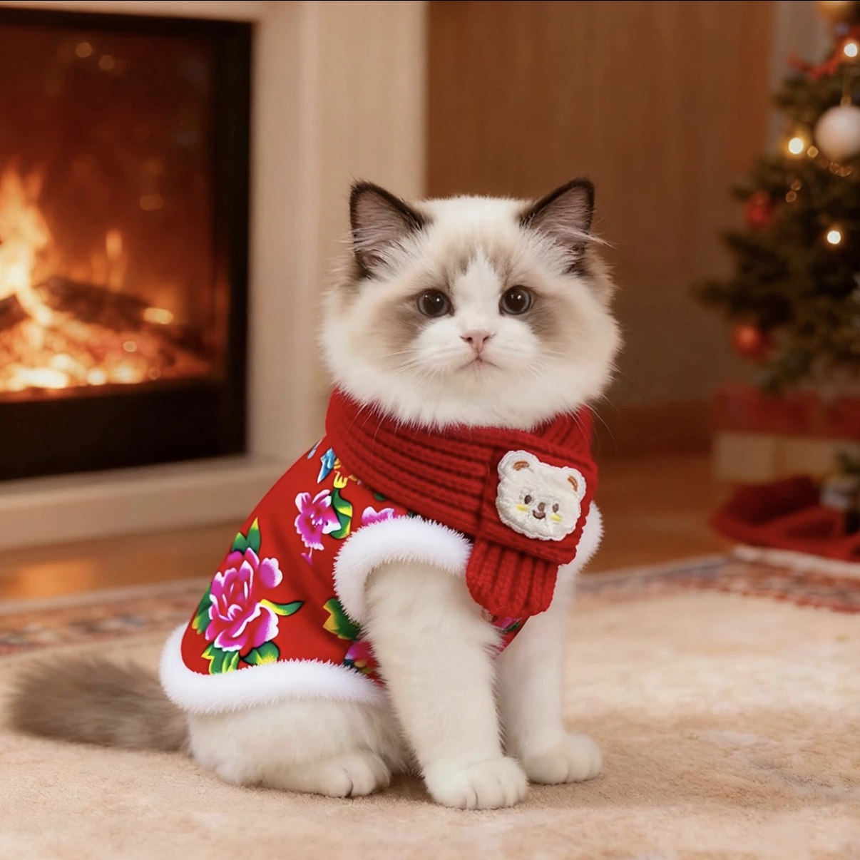 猫咪衣服冬款新年东北大花布偶金渐层小型犬加绒加厚保暖宠物马甲,宠物/宠物食品及用品,猫宠物服装/雨衣（新）,淘宝优惠券,粉丝福利购,淘宝优惠卷